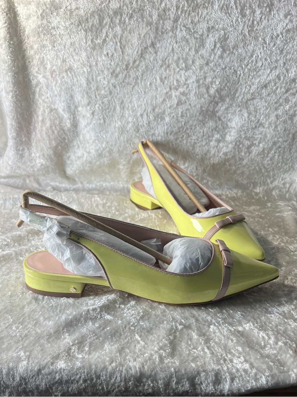 kate spade Lime Patent Pointed Slingback Flats with Pink Trim